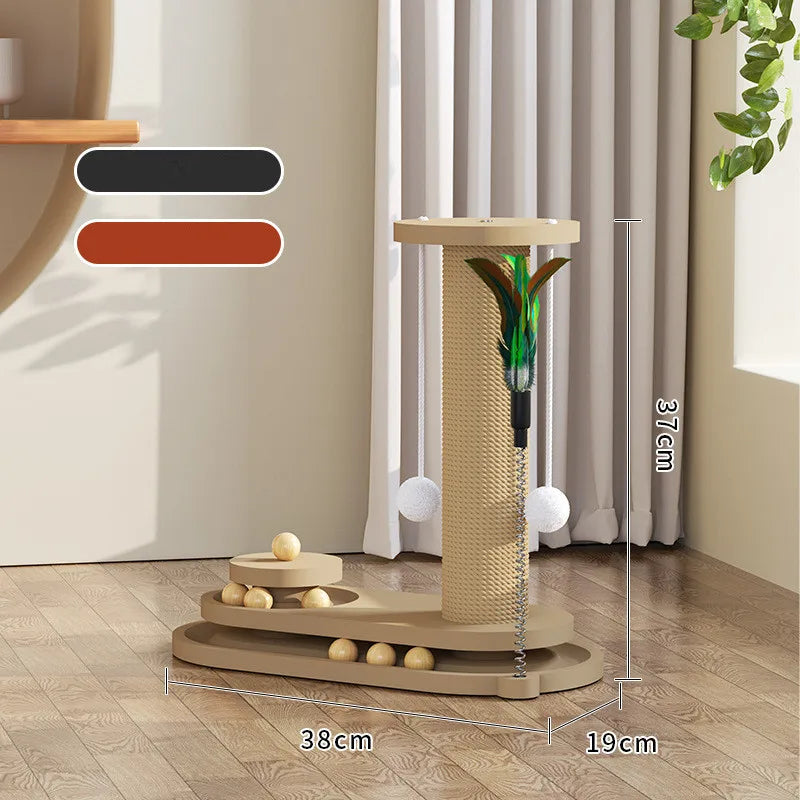 Solid Wood Cat Tower with Teaser Wand-7