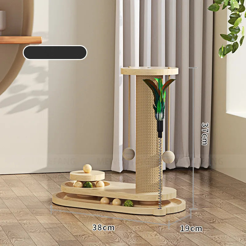 Solid Wood Cat Tower with Teaser Wand-11