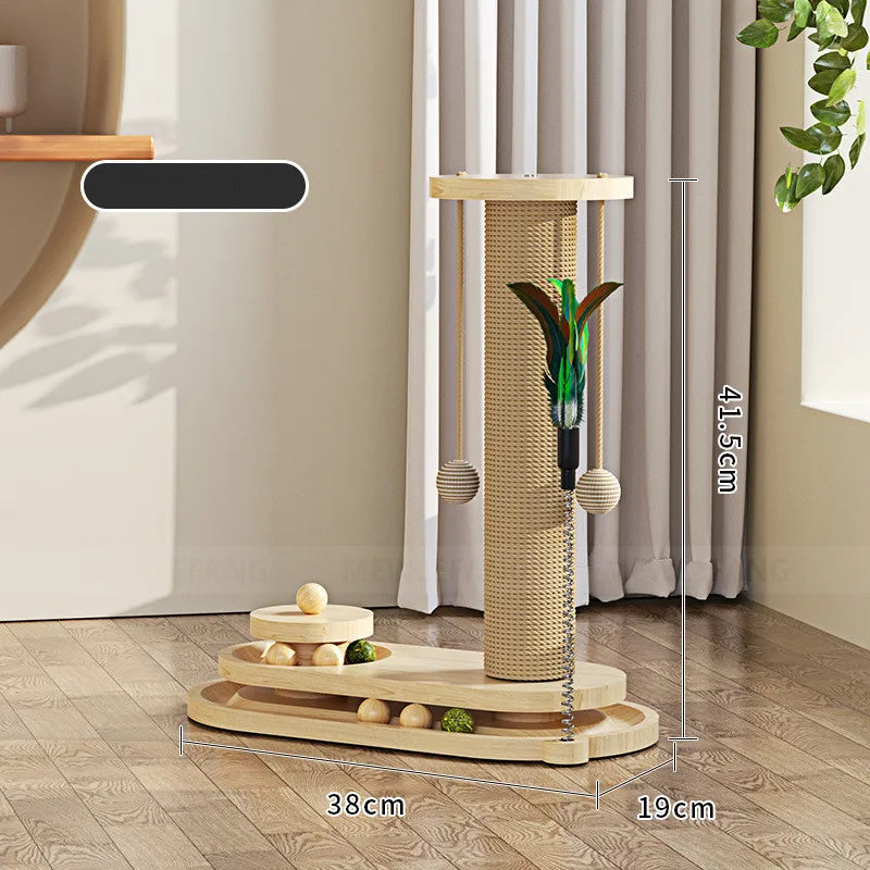 Solid Wood Cat Tower with Teaser Wand-13