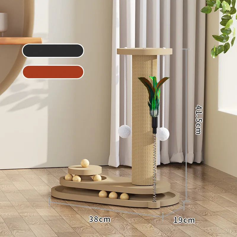 Solid Wood Cat Tower with Teaser Wand-9
