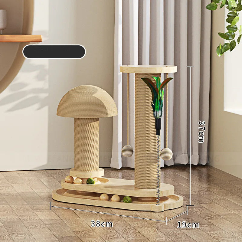 Solid Wood Cat Tower with Teaser Wand-12