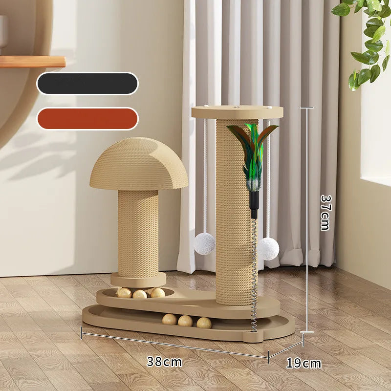 Solid Wood Cat Tower with Teaser Wand-8