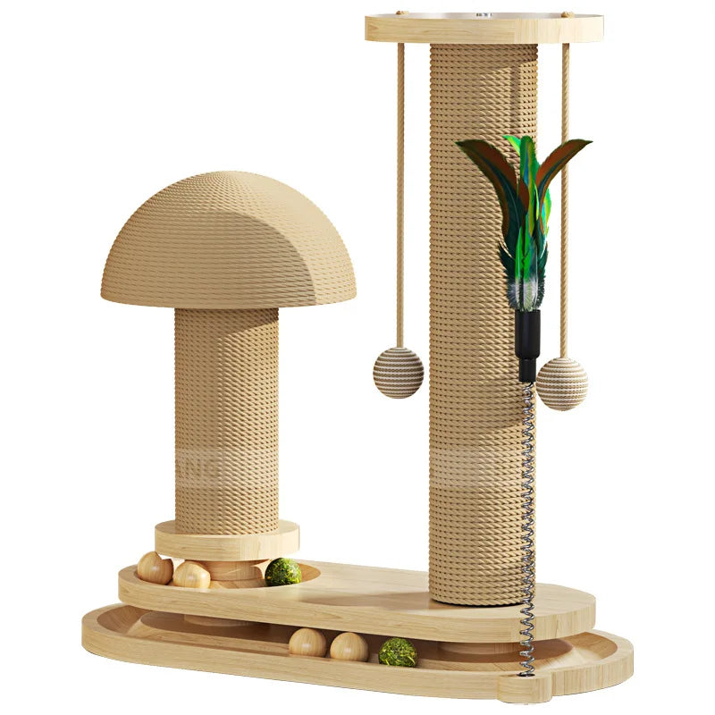 Solid Wood Cat Tower with Teaser Wand-0