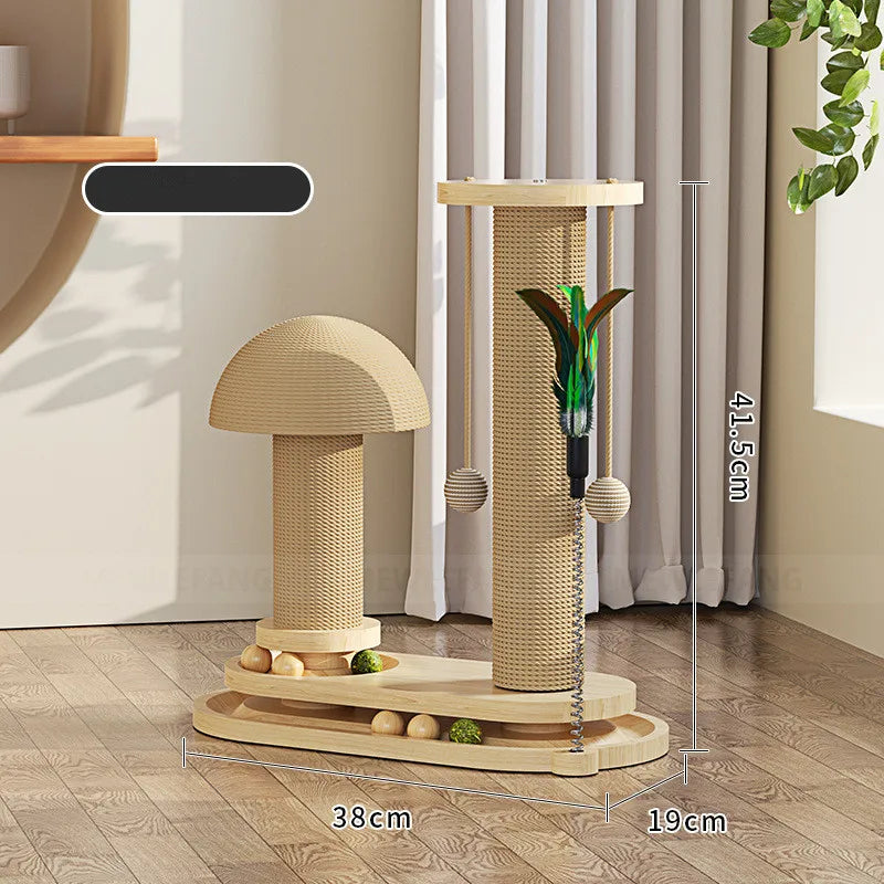 Solid Wood Cat Tower with Teaser Wand-6