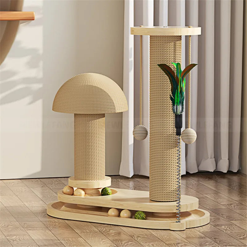 Solid Wood Cat Tower with Teaser Wand-1