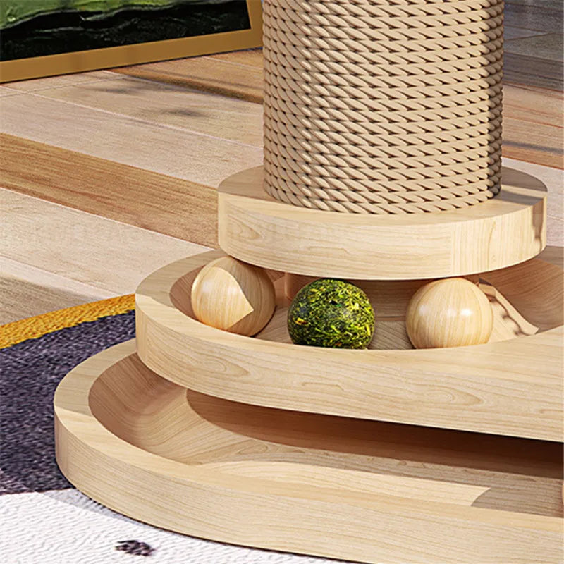 Solid Wood Cat Tower with Teaser Wand-3
